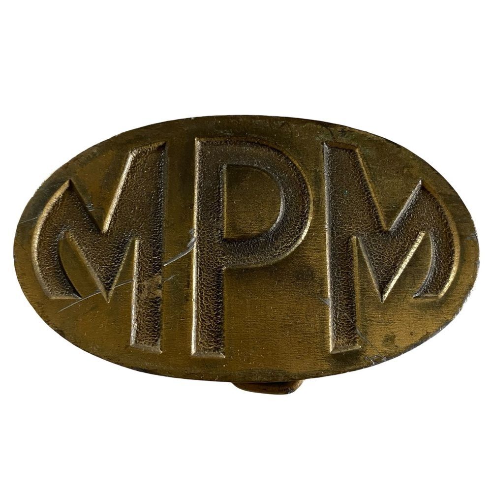 Vintage Hit Line USA MPM Logo Brass Belt Buckle